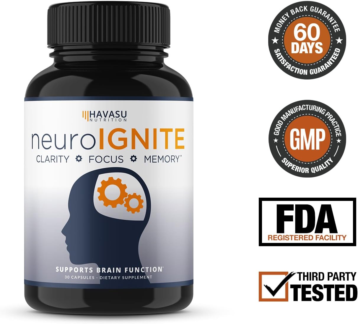 Havasu Nutrition Extra Strength Brain Supplement for Focus, Energy, Memory and Clarity, Mental Performance Nootropic with St Johns Wort, Supports Brain Function for Men and Women - 30 Capsules: Health & Personal Care