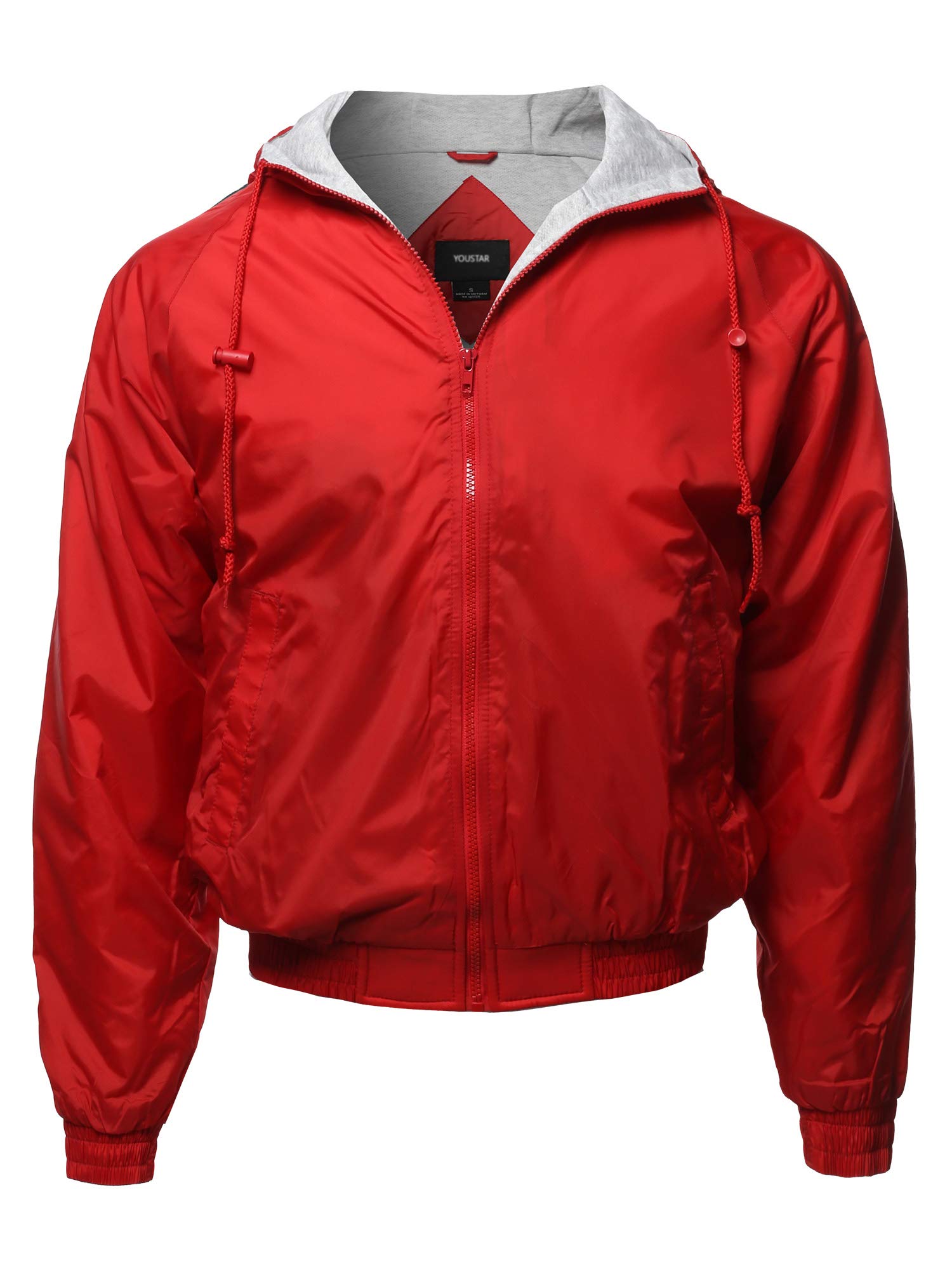red zip up windbreaker