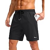 Pudolla Men's Running Gym Shorts with Zipper Pockets 5"/7"/ Lightweight Quick Dry Running Workout Athletic Short