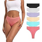 Auithery High Waist Thong Underwear Women Ribbed Cotton Tummy Control Thongs Panties Size S-4XL Pack 6