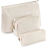 Talltalk 3 Pcs Cosmetic Makeup Bag for Women Portable Travel Toiletry Cosmetic Pouch Cute Bag Accessories Brushes Storage Organizer for Daily Use, 3 Sizes(Pu Leather,Elegant)