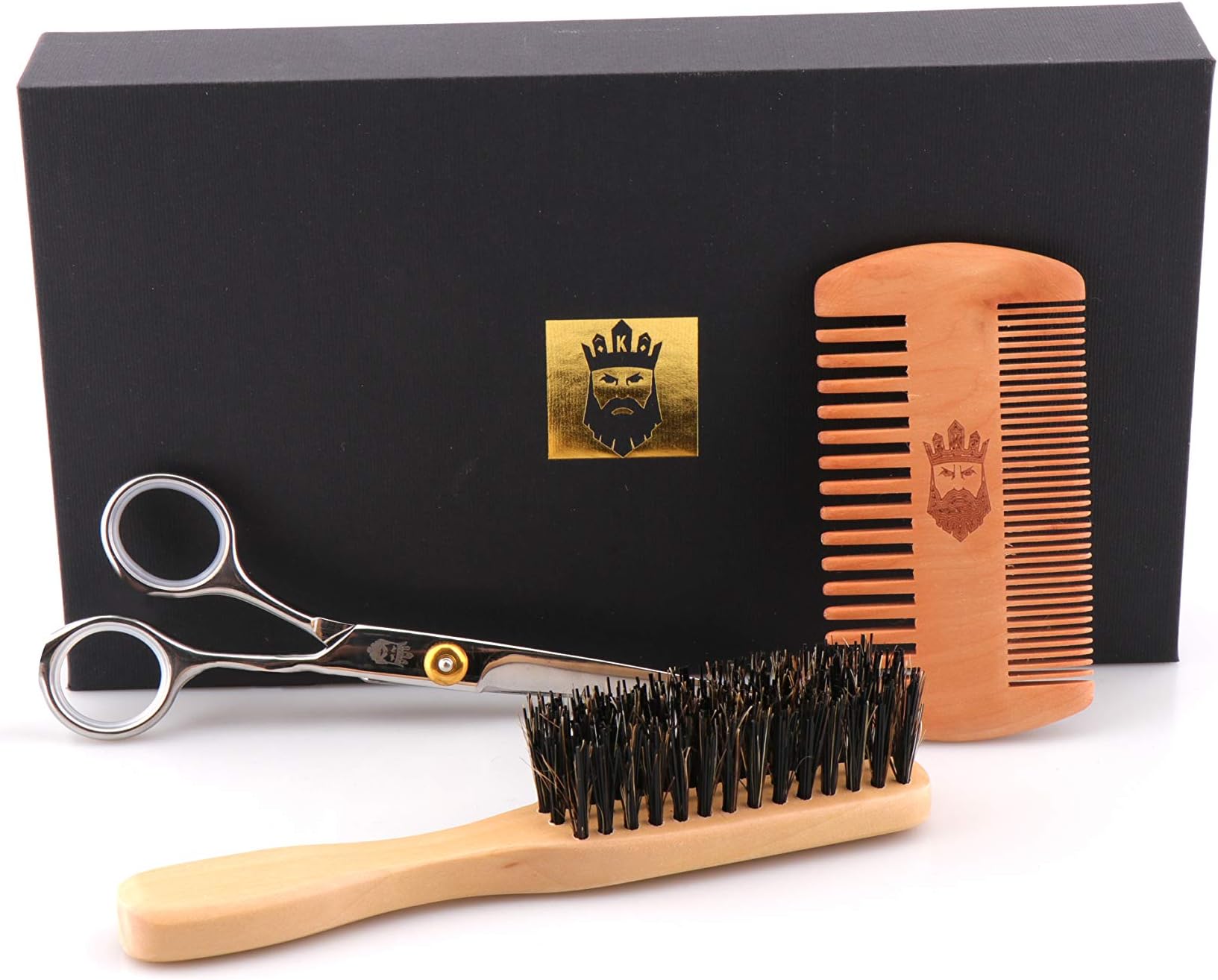 Beard Grooming Kit-3 in 1 Beard Trimming Set with Beard Brush,Beard Comb,Beard Scissors for Men