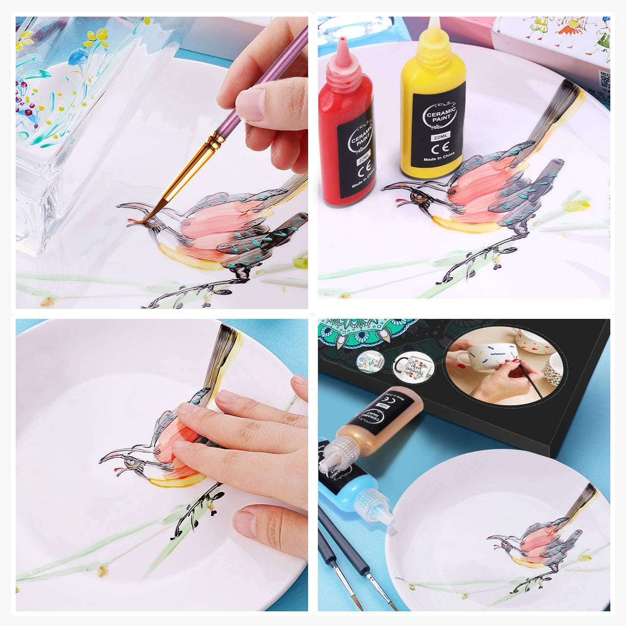 Ratel Ceramic Paint Set: 12 x 22ml Water Resistant Porcelain Paint with 3 Brushes, Ideal for DIY Mugs Cups, Plates - Image 4