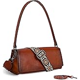 Iswee Leather Purses for Women Crossbody Bag Vintage Flap Saddle Purse Zipper Women’s Shoulder Handbags with 3 Straps