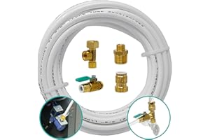 Metpure Ice Maker Fridge Installation Kit – 25' Feet x 3/8" OD Tubing for Appliance Water Line with Brass Stop Tee Connection and Valve for Quick Installation, 3/8" OD Fittings
