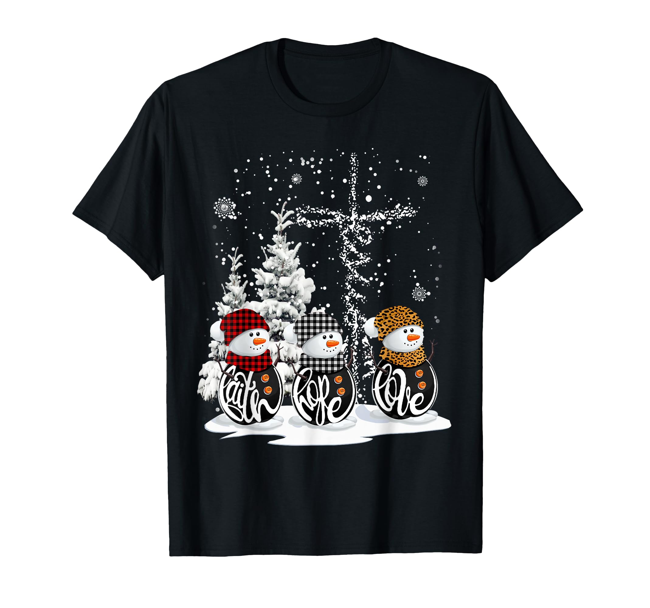 Photo 1 of ***STOCK PHOTO FOR REFERENCE ONLY, RED***Funny Christmas 2025 Faith Hope Love Snowman Christian Cross T-Shirt XL
