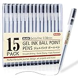 Shuttle Art Gel Ink Ball Point Pens, 15 Pack Black Japanese Style Pens, 0.38mm Extra-Fine Ballpoint Pens for Home, School and