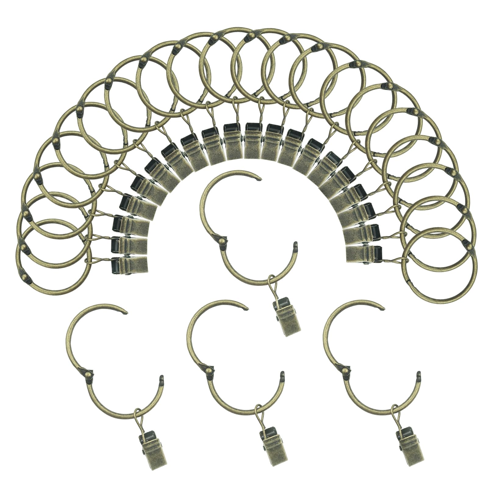 Curtain Rings with Clips 50mm Interior Diameter Openable 24 Pack Rustproof Metal Hangers Ring Decorative Drapery Vintage Bronze TXZWJZ