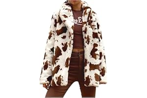 JEGULV Winter Coats for Womens Warm Fur Fleece Jackets Fashion Cow Print Cardigans Open Front Tops Outwear