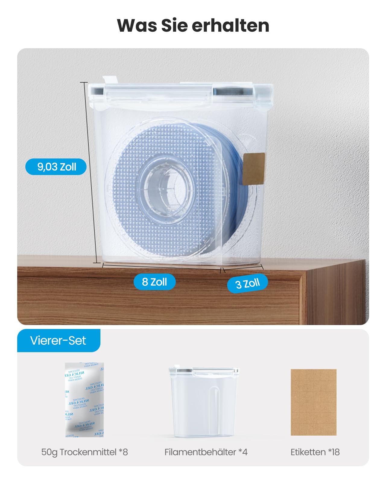 YOOPAI Filament Aufbewahrungsbox - 4 Pack Filament Container für 3D Druck Filament Versiegelung und Schutz - Tragbare Aufbewahrung mit Trockenmittel&Etiketten, wasser- und staubdicht 4.0L 5
