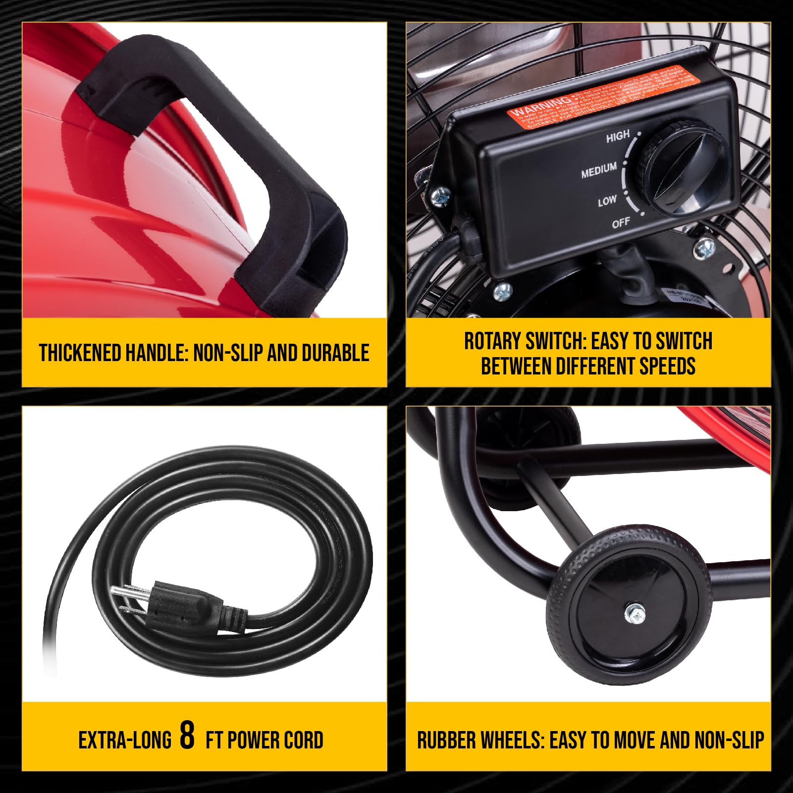 Tornado 24 Inch High Velocity Heavy Duty Tilt Metal Drum Fan Wide Version Red Commercial, Industrial Use 3 Speed 8800 CFM - 8 FT Cord UL Safety Listed