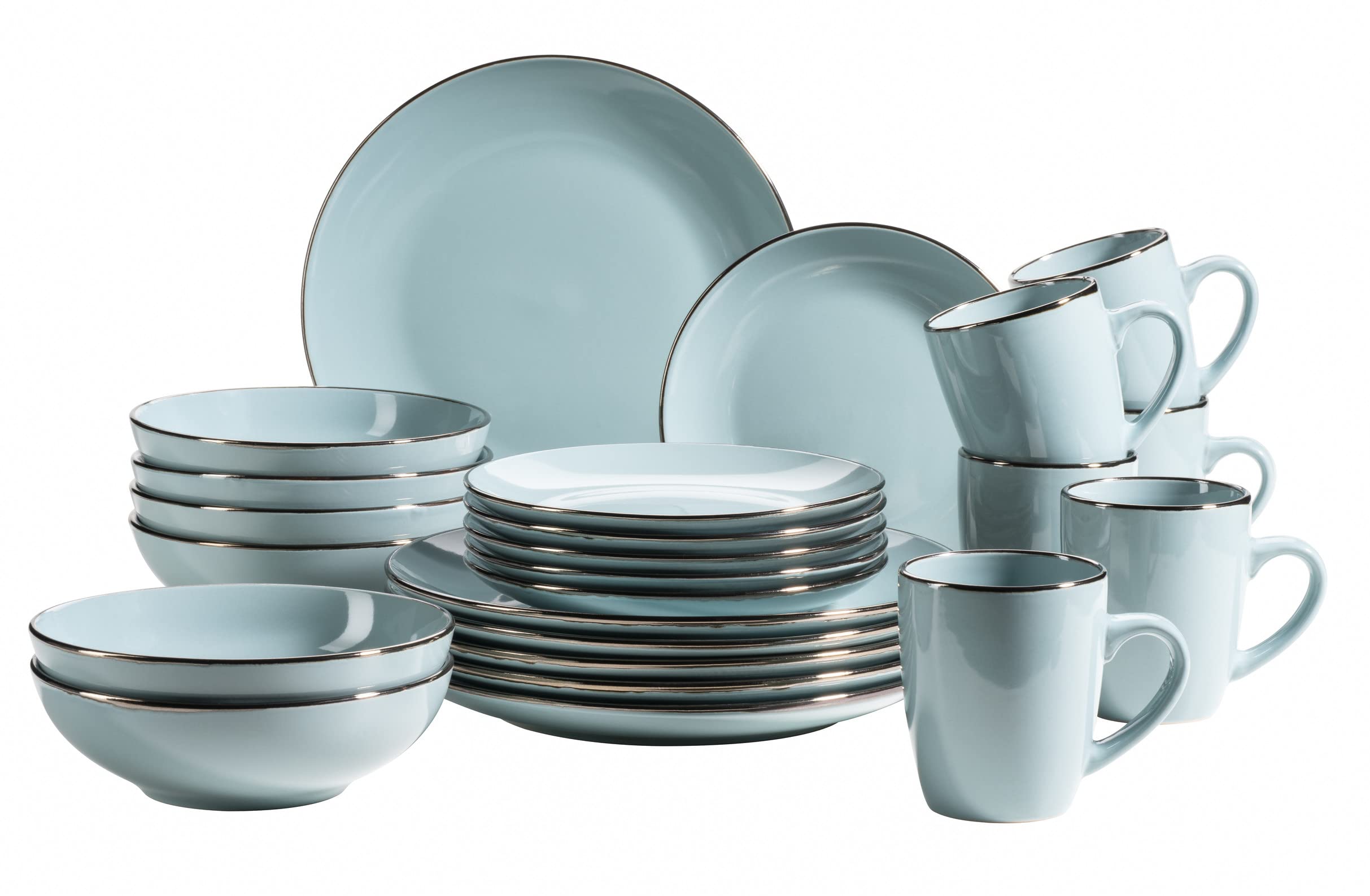 Mäser Crockery Set Stoneware Metallic Rim Blue 24 Pieces