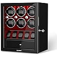 DUKWIN Watch Winder for 4/6/8 Automatic Watches, Lockable Winders with Watch Holders and Jewelry Storage, Super Quiet Motor with High-Gloss Finish, Built-in Illumination