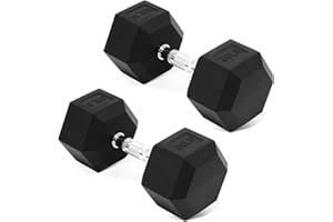 Fitvids Rubber Encased Hex Dumbbell, Hand Weights with Anti-Slip Cast Iron Grip for Exercise & Fitness, Weights Dumbbells Set of 2 for Strength Training, 5-50 LBS Pair