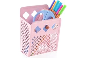 ZEYCE Magnetic Pen Holder, Mesh Metal Strong Magnet Dry Erase Marker Holder Pencil Organizer Small Items Basket for Refrigerator, Whiteboard, Locker Accessories-Pink