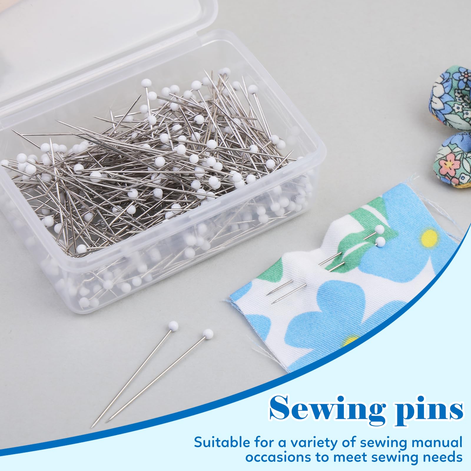 Sewing Pins, 300 PCS Straight Pins for Fabric, White Pearlized Ball Head Quilting Pins Long 1.5inch, Sewing Pins with Transparent Plastic Box for Dressmaker, Jewelry DIY Decoration and Sewing Project