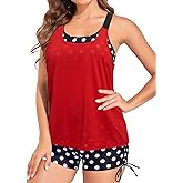 Two Piece Tankini with Shorts - Mesh Swim Tops with Boy Shorts Tummy Control Swimsuits Sporty Bathing Suits Flowy Swimwear