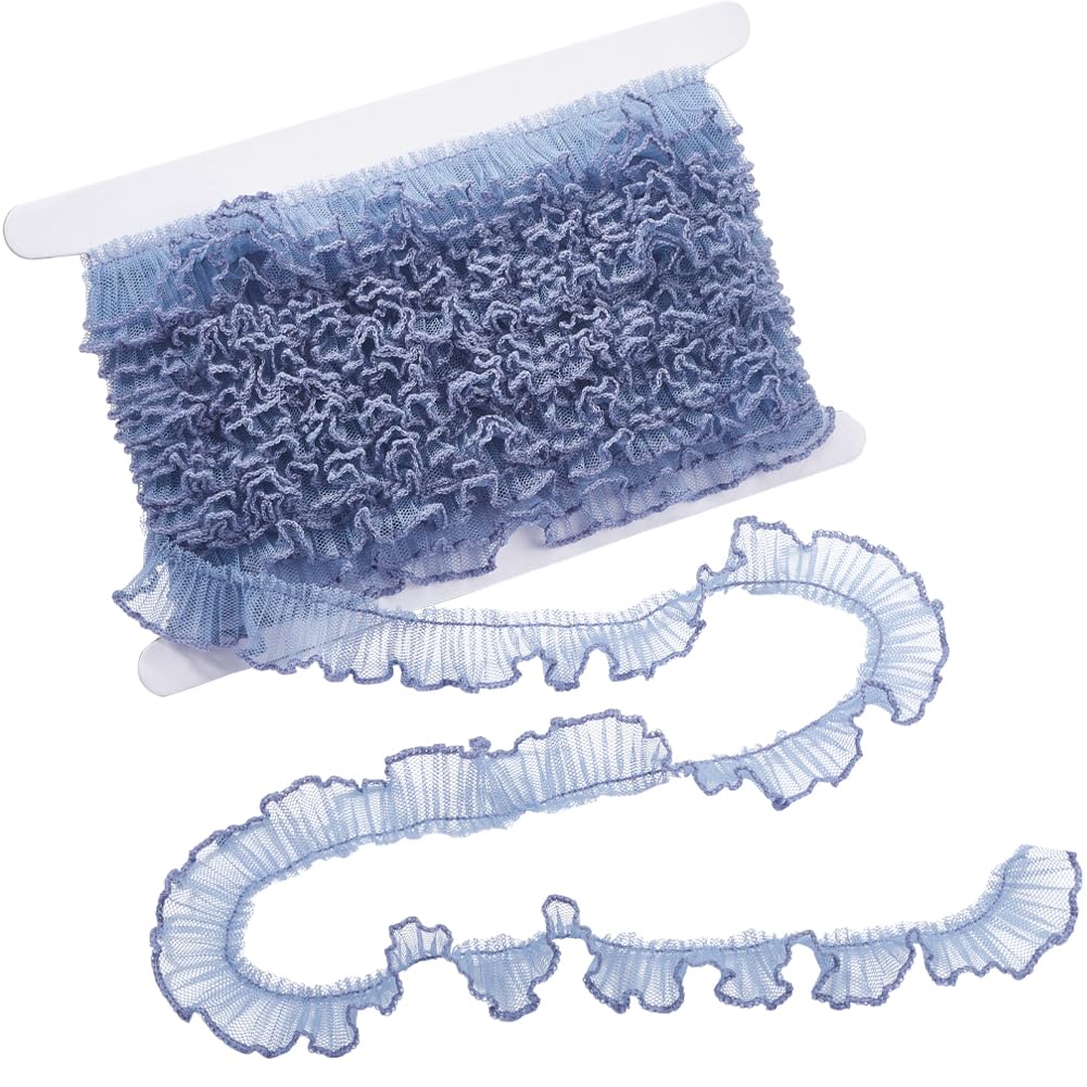 GORGECRAFT 10 Yards Ruffled Lace Ribbon Fabric 2cm Wide Pleated Mesh Edge Trim Embroidered Tulle Edging Trimmings for Sewing DIY Crafts Cuff Embellishments Home Curtain Decoration Grey Blue