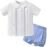 Booulfi 3-6 Month Boy Clothes Summer White Dress Shirt Shorts Boys 3T Summer Outfits Baptism Outfits Toddler Boy Short Set