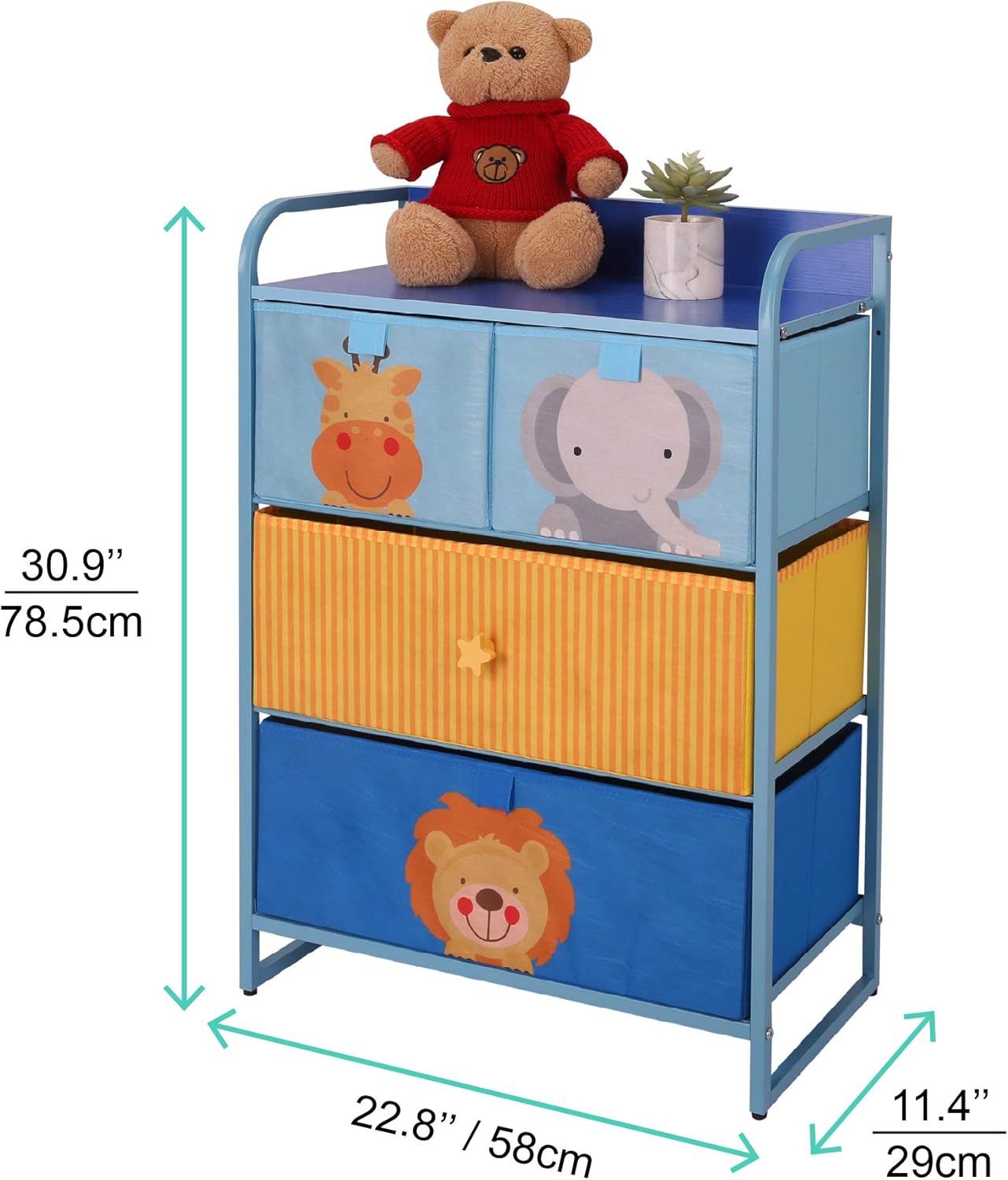 MY LUNA HOME Kids Dresser with 4 Drawers – Nursery Storage & Organizer Furniture for Children, Toddler, Baby– Heavy Duty, Soft & Easy Pull Fabric Bins for Toys, Clothes, Playroom & Bedroom - Blue: Kitchen & Dining
