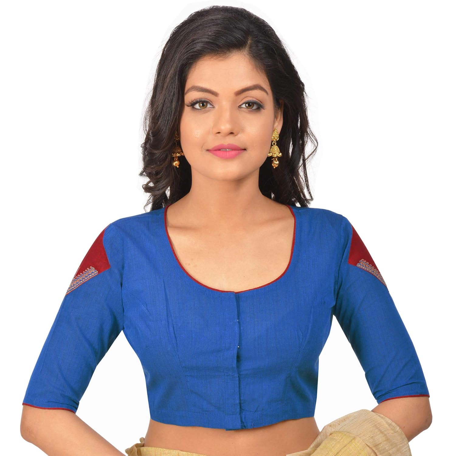 blue cotton embroidered blouse