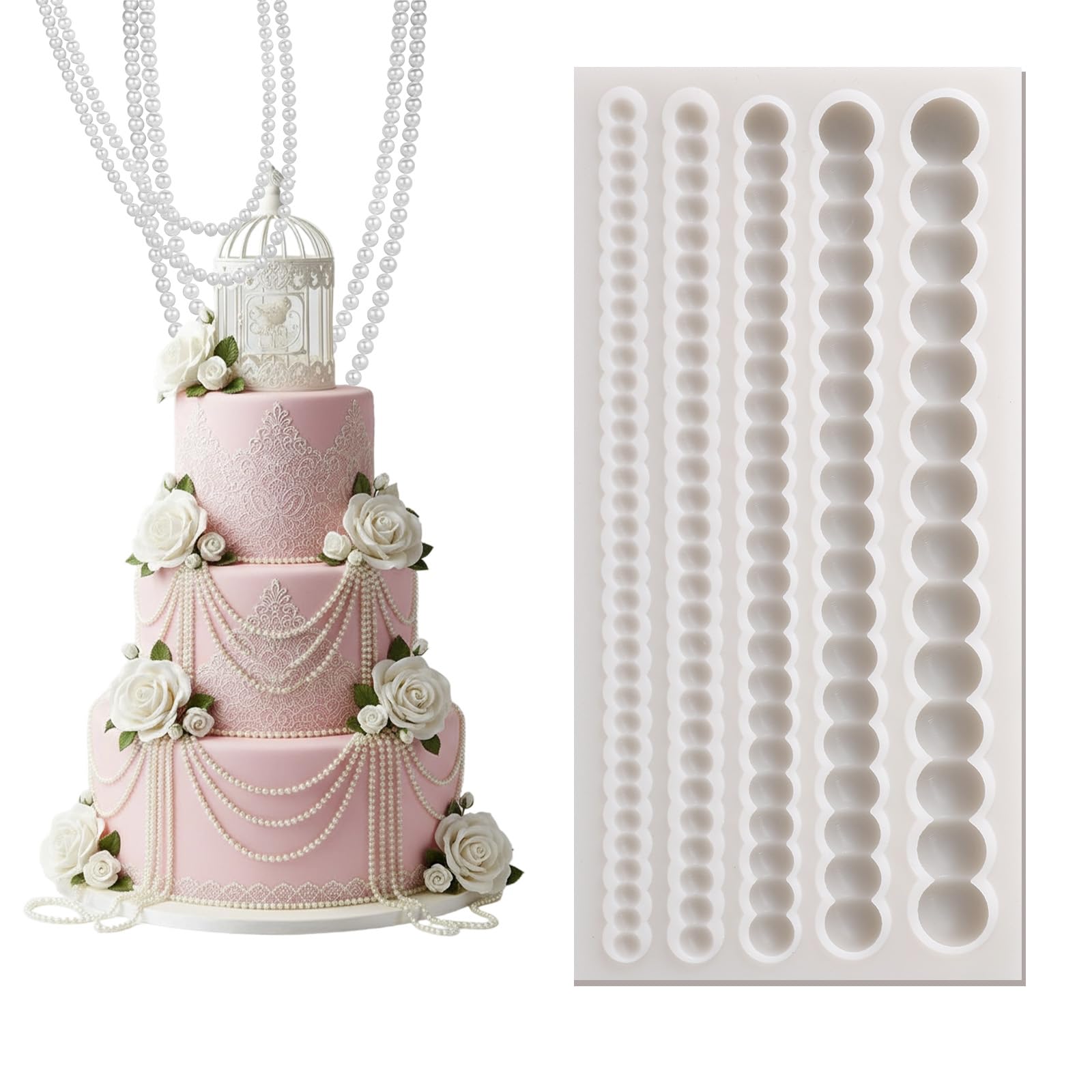 Photo 1 of 1 Piece Pearl Fondant Molds Hemisphere Pearl Chain Cake Border Decoration Silicone Pearls Borders Fondant Mold for Cake Decorating, Cupcake Toppers, UV Resin, Plaster Clay