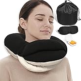 BUYUE Travel Neck Pillows for Airplanes, 360° Head Support Sleep for Long Flight, Skin-Friendly & Breathable, Kit with 3D Con