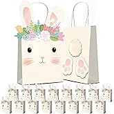 KARAQY 16 Pcs Bunny Gift Bags, Easter Goodie Treat Party Favor Bags for Rabbit Bunny Birthday Decorations Spring Garden Gatherings Easter Egg Hunt