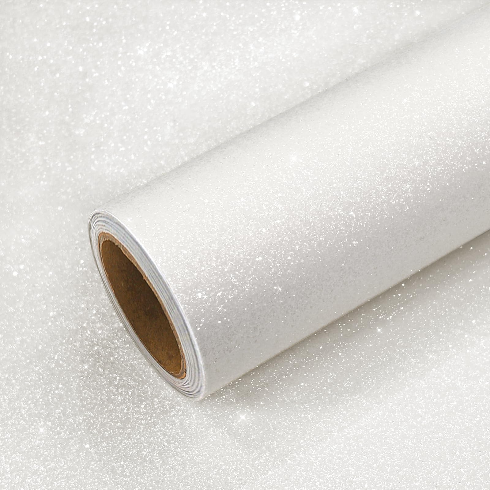 Photo 1 of VEELIKE 15.7''x354'' Thick White Glitter Wallpaper Peel and Stick Sparkle Glitter Contact Paper for Walls Cabinets Shelves Drawers Self Adhesive Removable White Fabric Wallpaper for Bedroom Room Decor