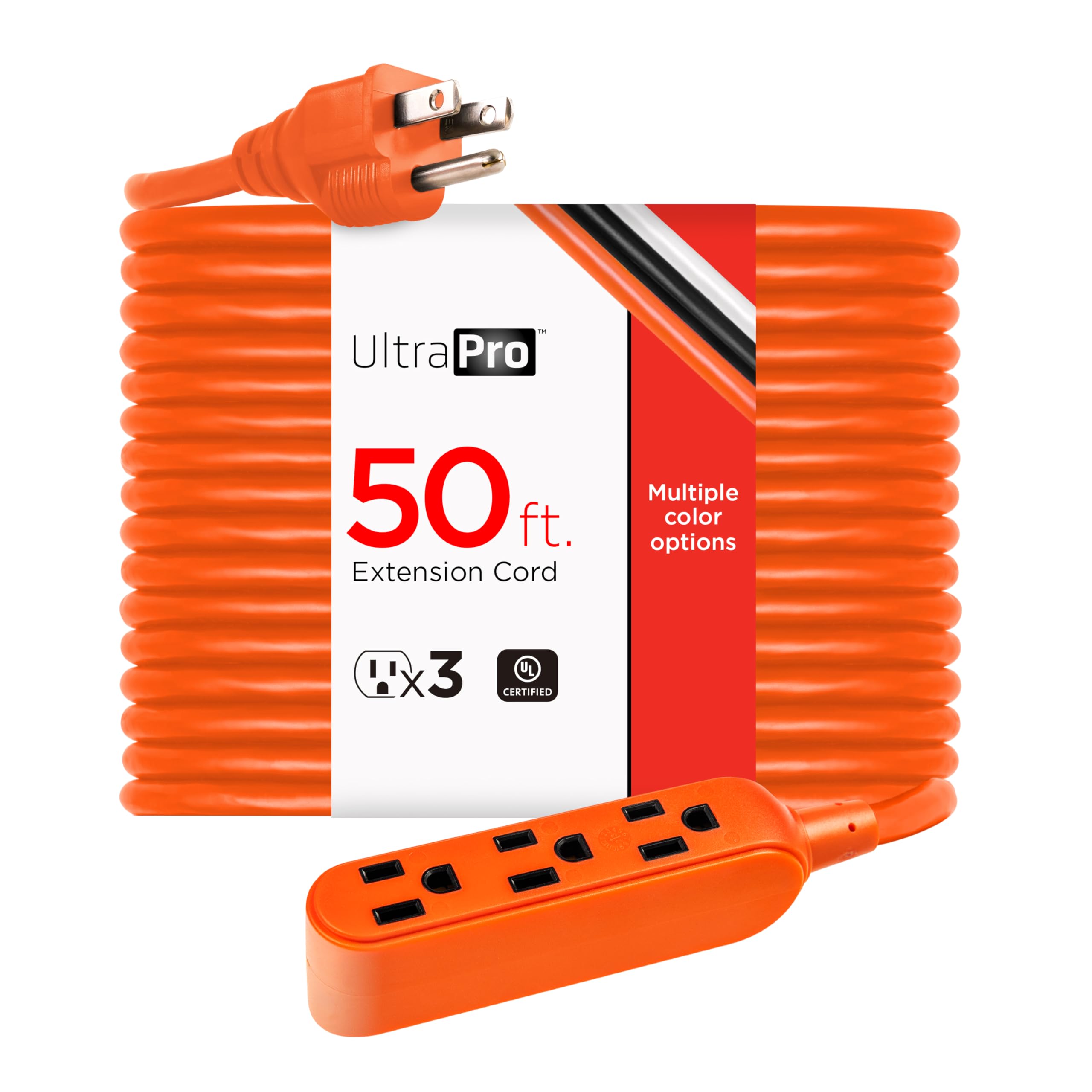 UltraPro 50 Ft Indoor Extension Cord 3 Outlet Power