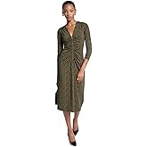 Michael Kors Womens Zip Front Ruched Midi Dress