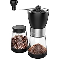 Manual Coffee Grinder, Hand coffee grinder mill with Ceramic Burrs, Two Clear Glass Jars 5.5 oz Each, Stainless Steel…
