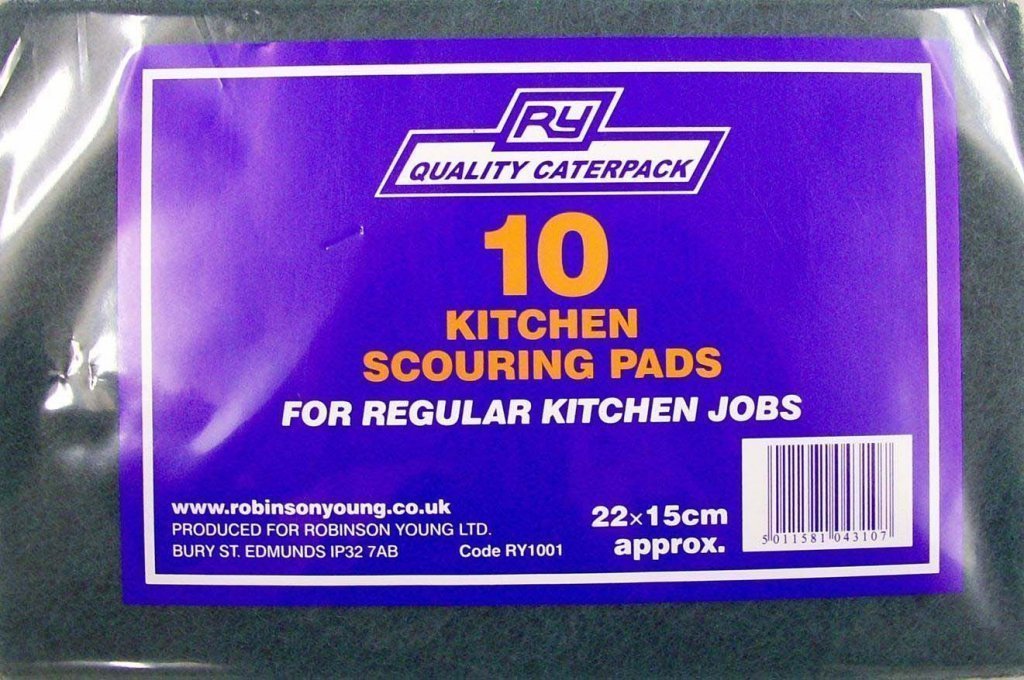 Caterpack Kitchen Scouring Pads, Green, Pack of 10 | Everday Kitchen Cleaning
