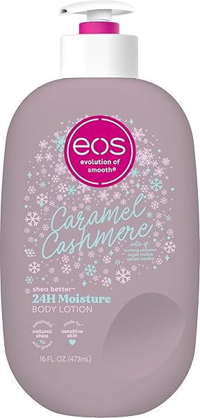 EOS SHEA BETTER HOLIDAY BODY LOTION, CARAMEL CASHMERE, LIMITED EDITION SKIN CARE, 24-HOUR MOISTURE, BODY LOTION FOR WOMEN, VEGAN, 16 FL OZ
