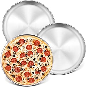 10-Inch Pizza Pan Round Pizza Tray, P&P CHEF Pizza Baking Tray Bakeware Set, Non-toxic & Healthy, Heavy Duty & Durable, Oven & Dishwasher Safe, 3 PACK