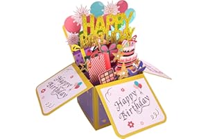 Funny Happy Birthday Pop Up Card, Sweet 3D Birthday Gift Box for Adults and Kids with Envelopes, Unique Handmade Foldable Cel