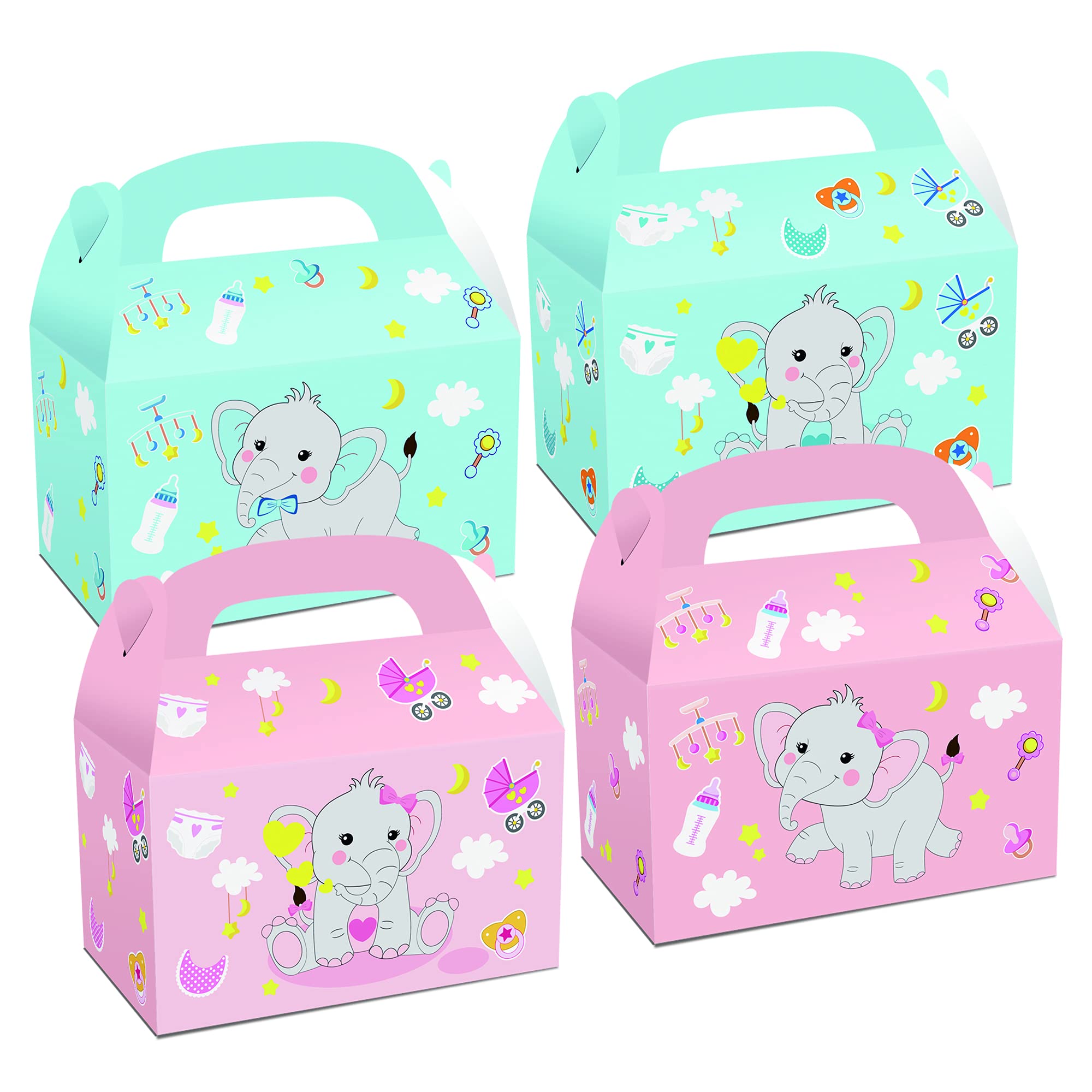 12PCS/Pack Elephant Baby Gift Bag Baby Shower Goodie Bags Birthday Party Favor Bags for Kids Animal Theme Party Supplies(Blue and Pink)