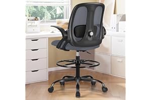 Razzor Drafting Chair Tall Ergonomic Office Chair with Adjustable Lumbar Support, Stand Stool High Office Desk with Footrest Ring, Executive Computer Chair with Flip Up Armrests - Darkgray