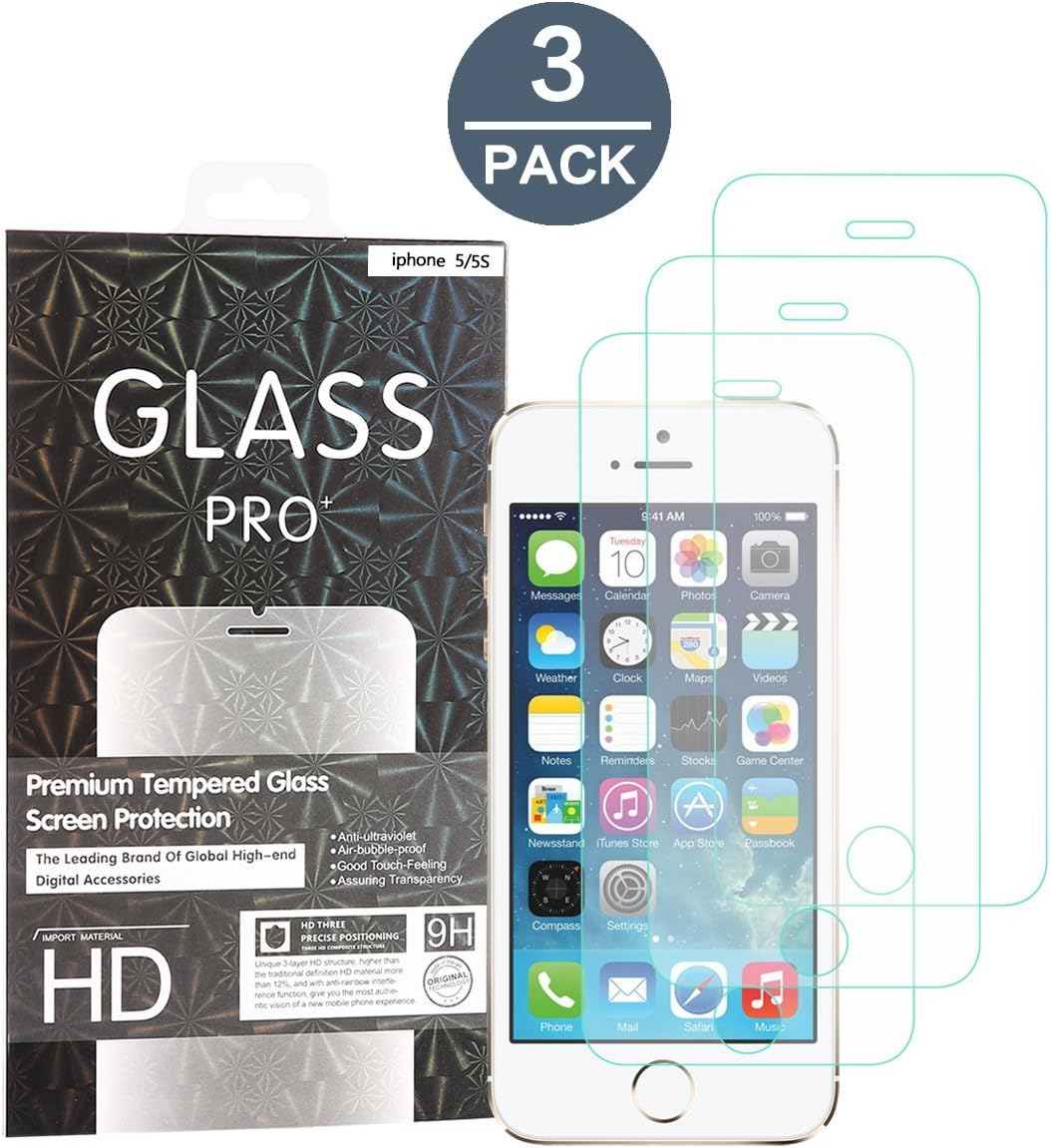 (3 Pack) iPhone SE 5 5c 5s Glass Screen Protector, Abestbox 9H HD Premium Tempered Glass iPhone SE iPhone5 iPhone5c iPhone5s [0.26mm Thickness] 99.9% Light Transmission, Most Durable