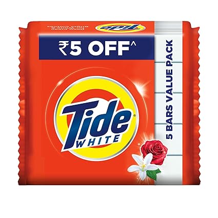 Tide White Detergent Bar Soap Value Pack, 200 g (Pack of 5)
