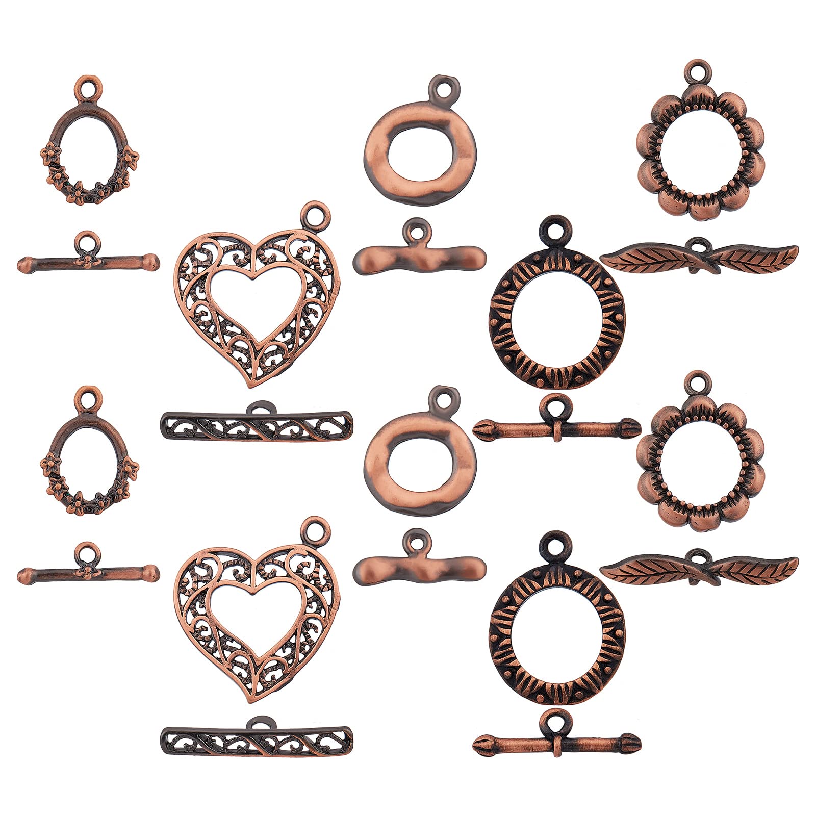 SUPERFINDINGS 10 Sets 5 Styles Brass Toggle Clasps Red Copper OT Buckle Rack Plating Jewelry Clasp Connectors for DIY Jewelry Making Crafts