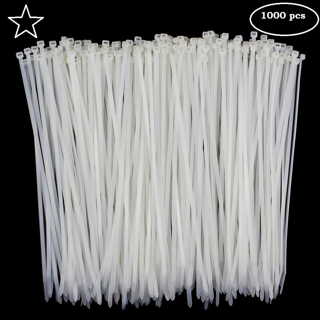ATC USA - Cable Ties 4 Inch (Pack of 1000) White Nylon Zip Wire Wrap Heavy Duty Self Locking Plastic Cable Management RG6 RG59 CAT5 CAT6 RJ45 Electrical Ethernet Dish TV Speaker Cord Tie Holder Clips