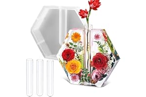 ZTOHPYO Large Hexagon Silicone Molds for Resin, Glossy Deep Epoxy Resin Molds 9" w/3 Test Tubes，3D Large Resin Molds for Flowers Preservation,Resin Art, DIY Wedding,Anniversary, Birthday Gifts, Home Decors