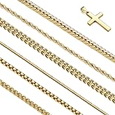 CLASICOMIS 7 Pcs Mens Stainless Steel 18K Gold Plated Chain Necklace Jewelry Set for Men, 6 Chains and 1 Cross Pendant