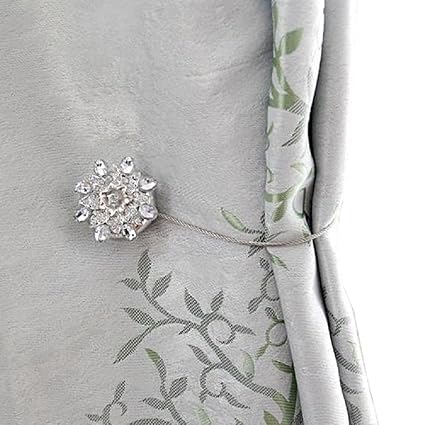 Curtain Tiebacks Clips Magnetic With Silver Crystal Floral Shower