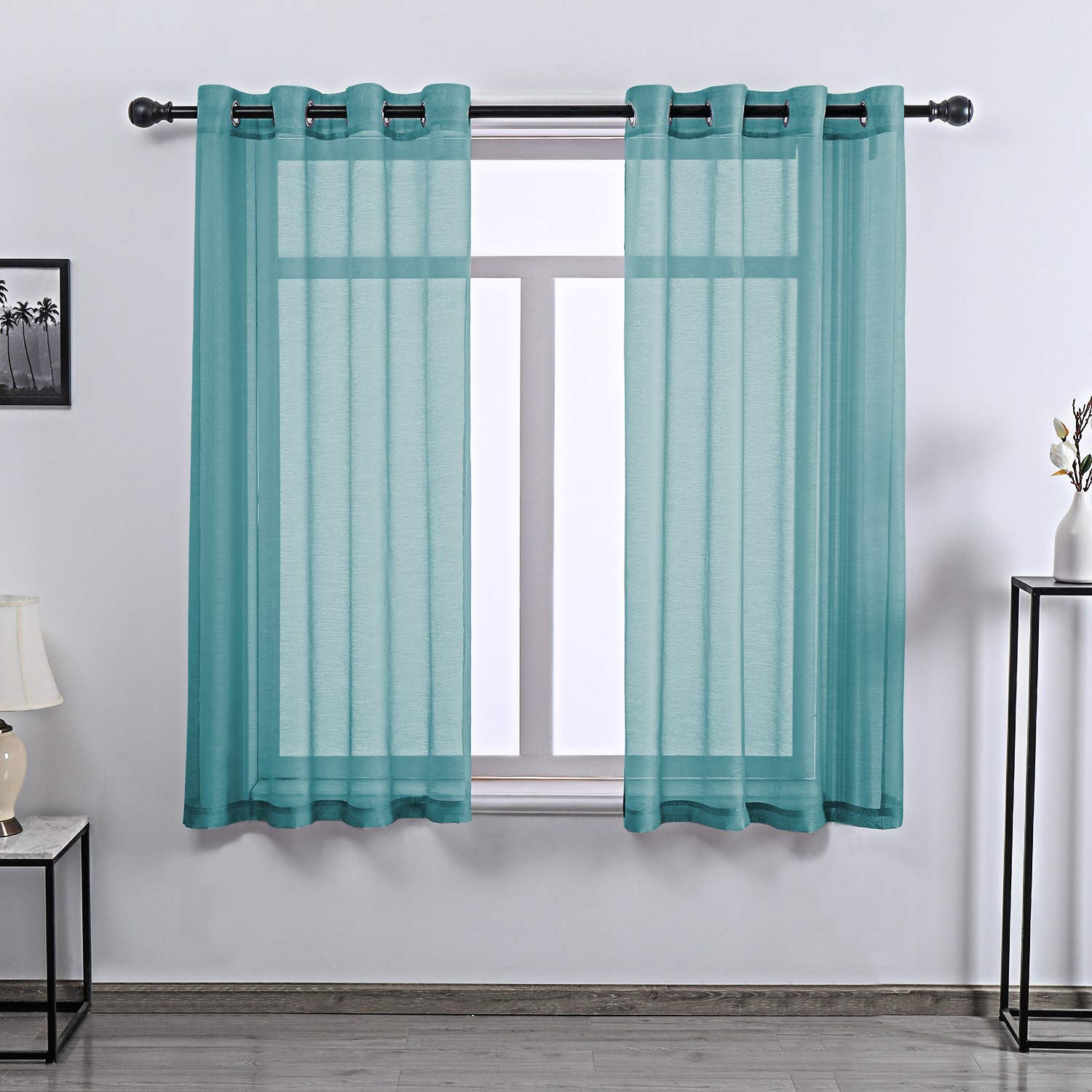 Teal Curtains Sheer 63 Inch Length for Bedroom - Grommet Voile Drapes Window Sheer Curtain Panel for Bedroom Girls Room,52 X 63 Inches Long