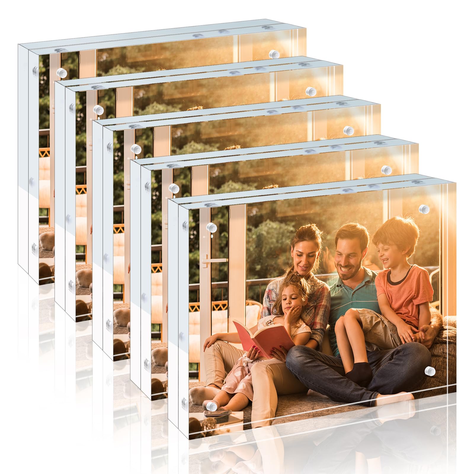 Egofine 6x8 Acrylic Frames 5 Pack, 20mm Thicker Frameless Clear Picture Frames, Double Sided Magnetic Picture Frames, Free Standing Desktop Display