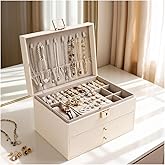 Greenfeather Jewelry Boxes for Women, Jewelry Organizer Box with Lid 3 Layers for Necklaces Rings Earrings and Bracelets Box to Store Jewelry Cloud White Ideal Valentine's Day Gifts