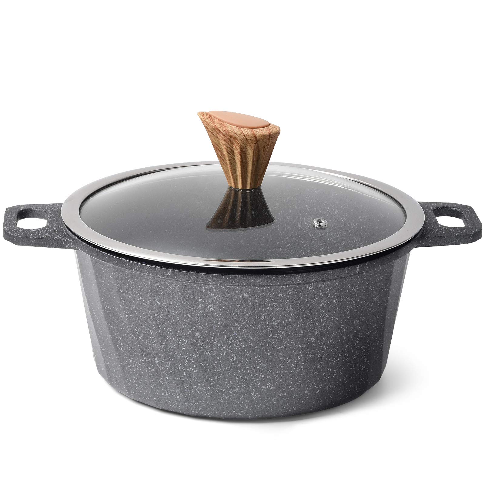 YIIFEEO Stone Nonstick Stockpot, Sauce Pan with Lid and Wooden Handle, Cookware Pot Compatible for I