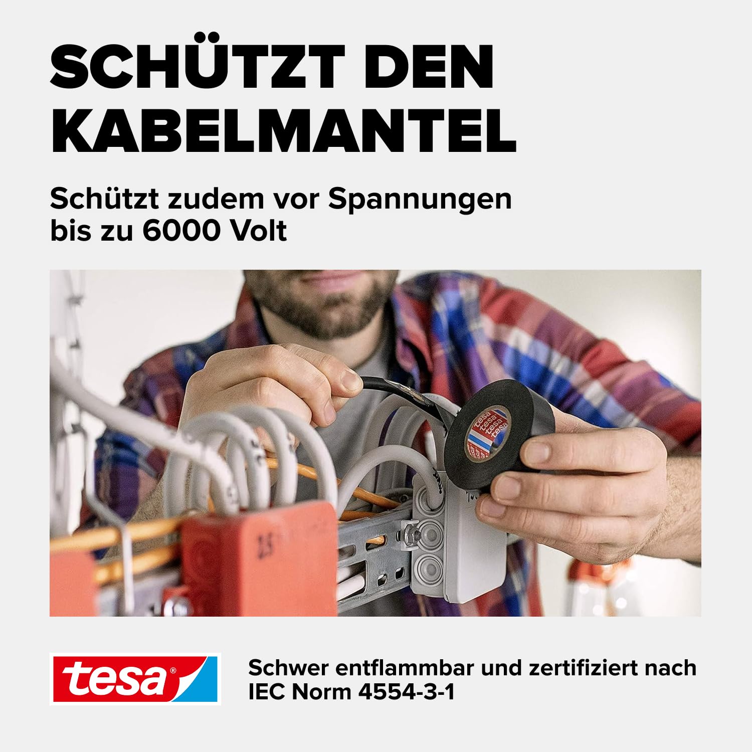 tesa Isolierband - Selbstklebendes Isolierband, hitzebeständig - Zum Isolieren, Reparieren und Bündeln - 10 m - Weiß 4